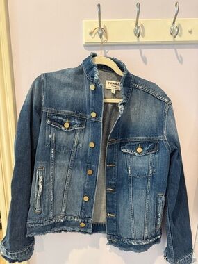 FRAME Denim Distressed Blue Jean Jacket